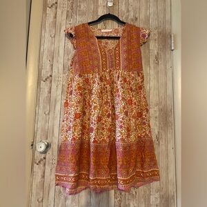 Ces Femme Pink / Orange Dress Boho loose size small, cottagecore hippy whimsy